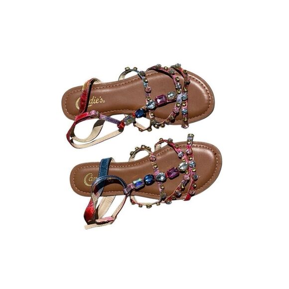 Candie’s Bling Colored StonePeep Toe Sandals Size 7 - Picture 1 of 5